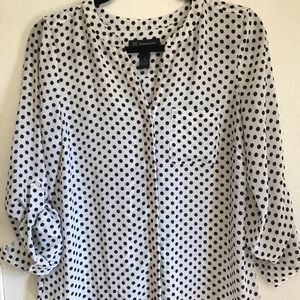 INC white with black polka dot blouse